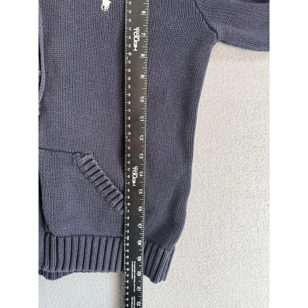 Ralph Lauren Sweater Kids L Gray Full Zip Hooded Knit Cotton Logo Pockets